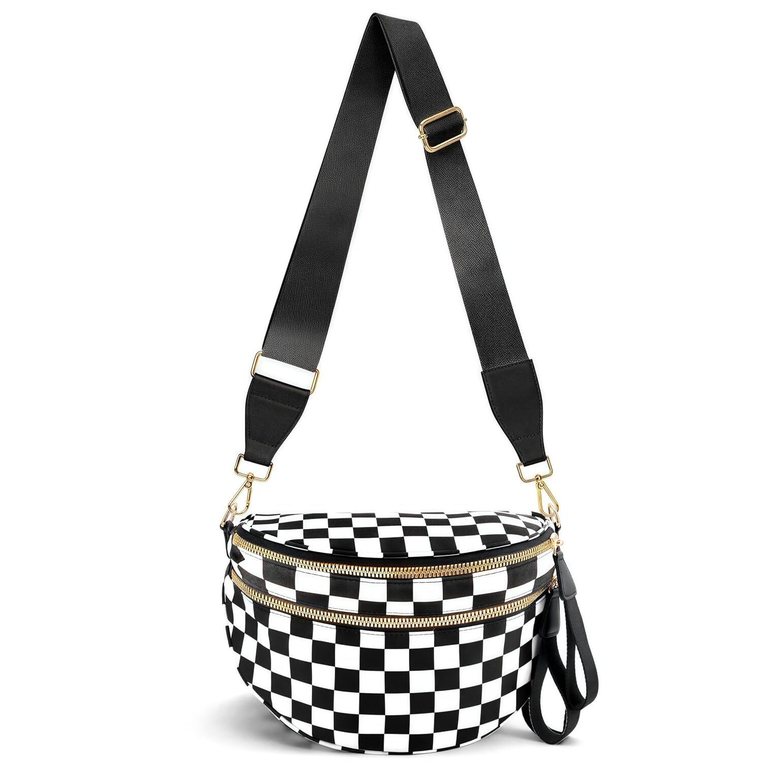 Checkered Crossbody Bag For Women Nylon Bum Bag Oversized Trendy Fanny